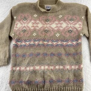 Vintage Novelli Sweater XS Fair‎ Isle Heart Knit Shoulder Pads 90s Acrylic